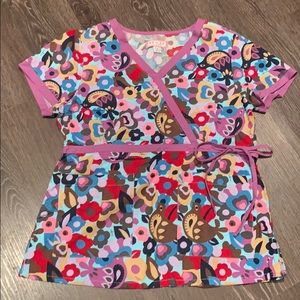 Flower Design Scrub Top, sz L